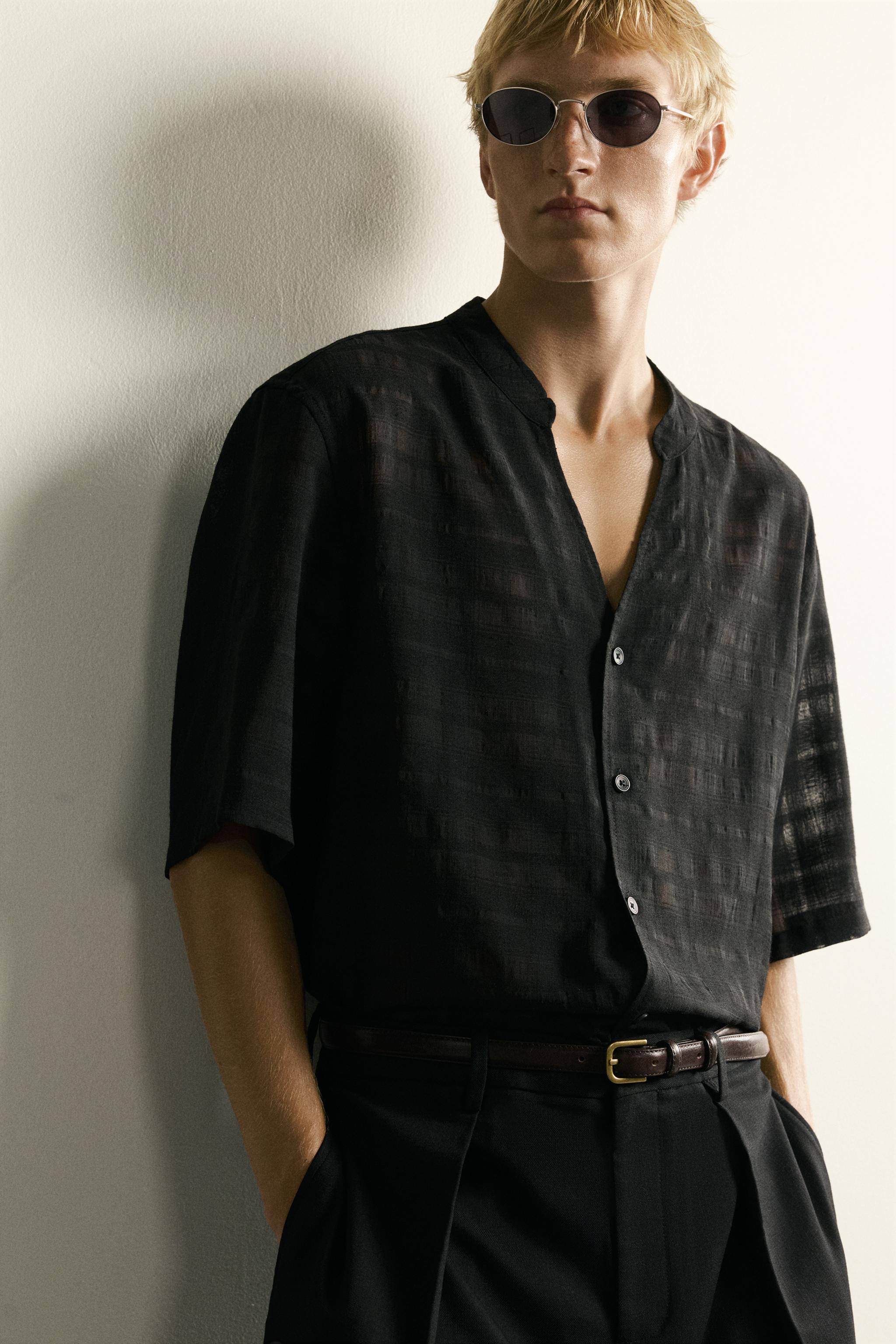 CHEMISE SEMI-TRANSPARENTE JACQUARD À CARREAUX