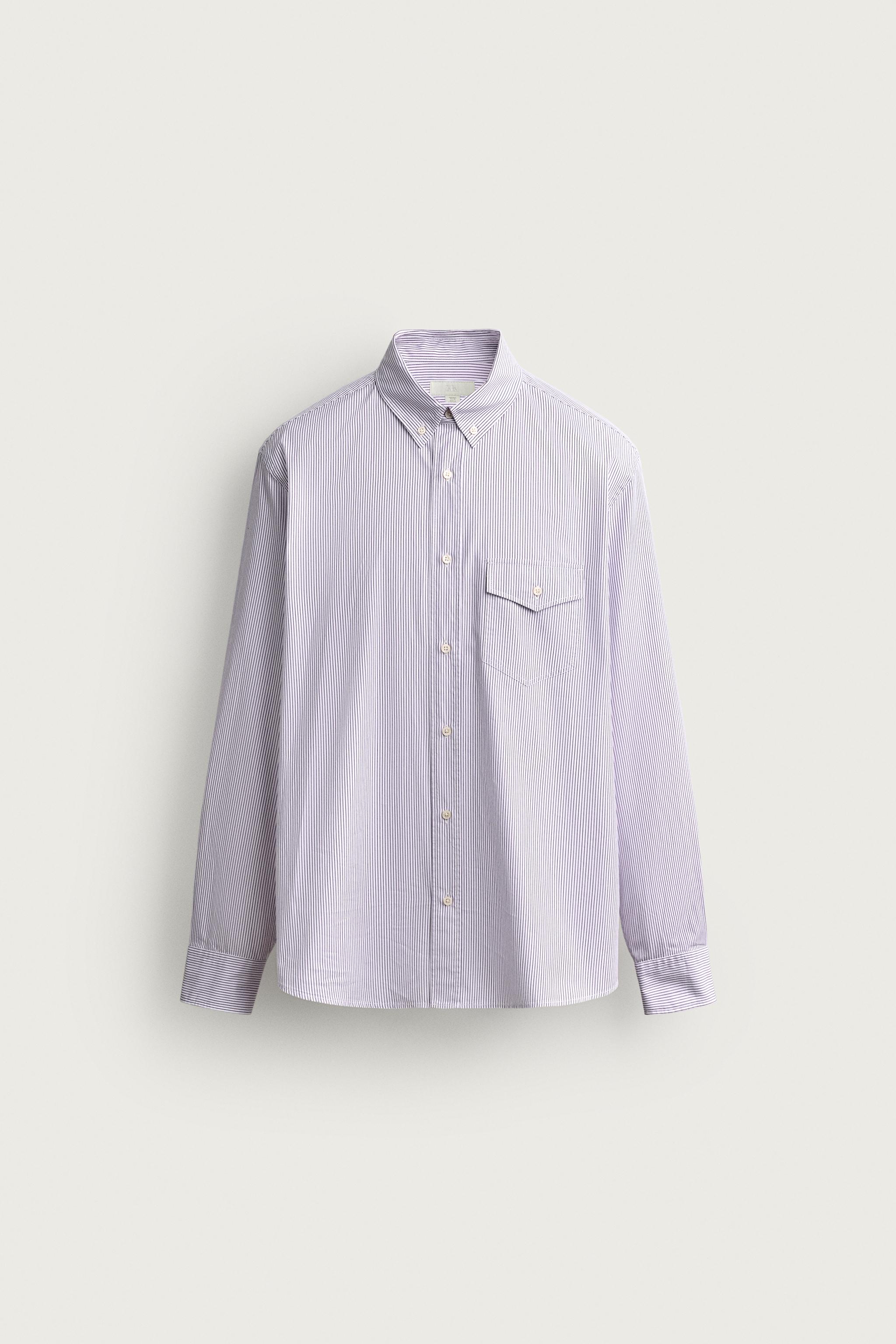 STRIPED REGULAR-FIT SHIRT — Lilac / White