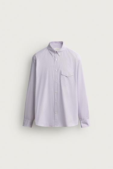STRIPED REGULAR FIT SHIRT - Lilac / White by Zara