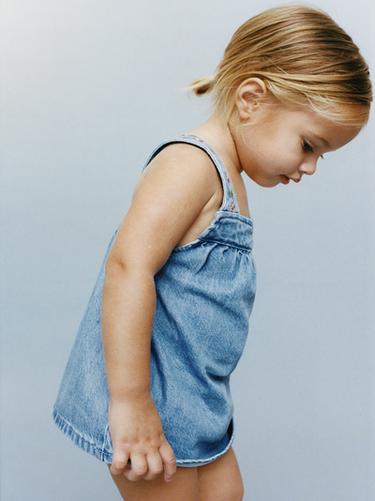 EMBROIDERED DENIM PINAFORE DRESS AND BLOOMERS - Blue by Zara