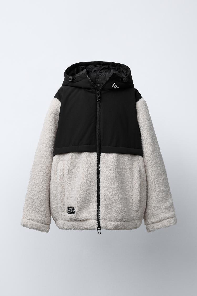 FAUX SHEARLING AND NYLON JACKET Oyster-white ZARA India