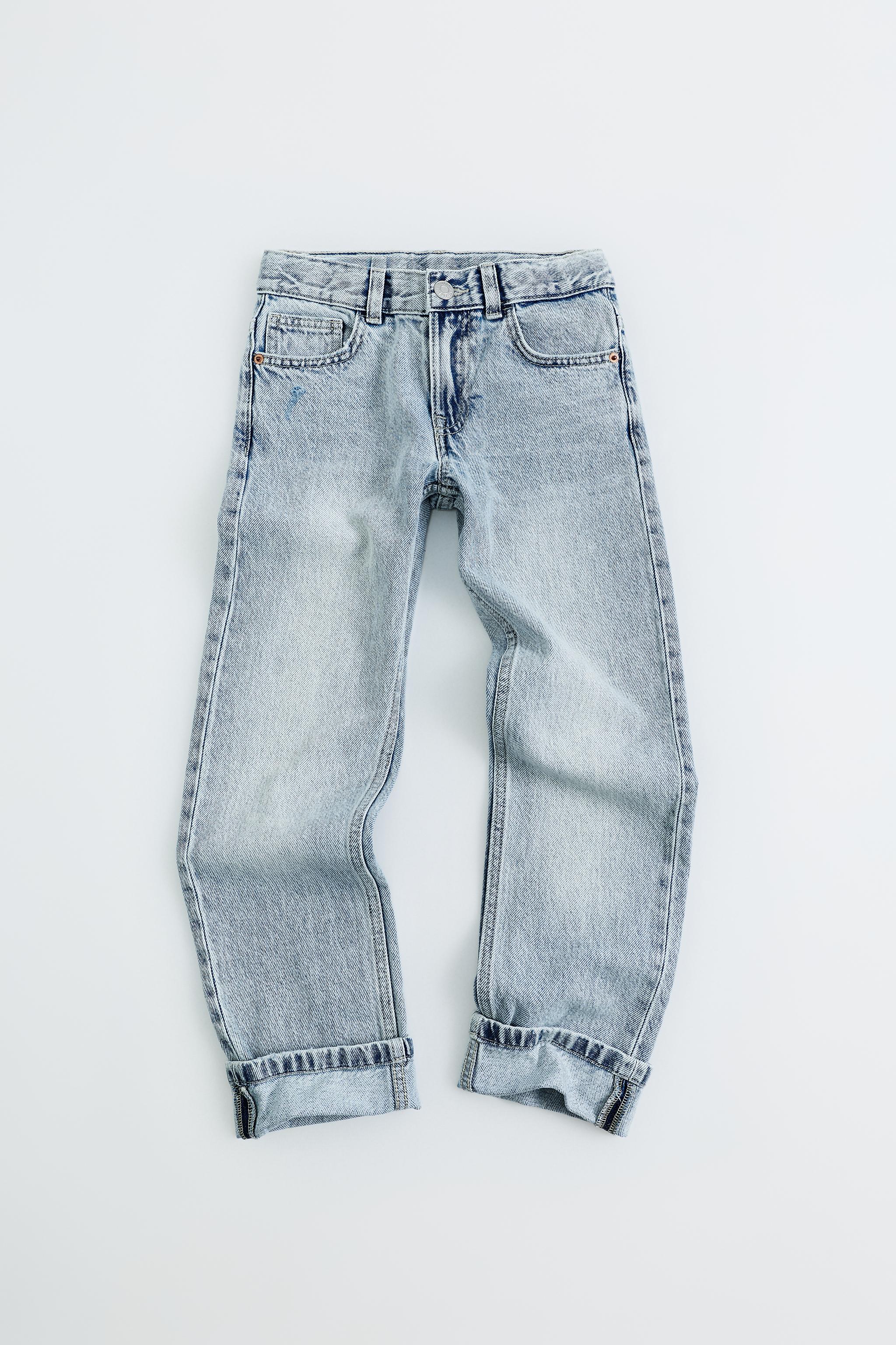 CUFFED STRAIGHT-LEG JEANS — Light blue