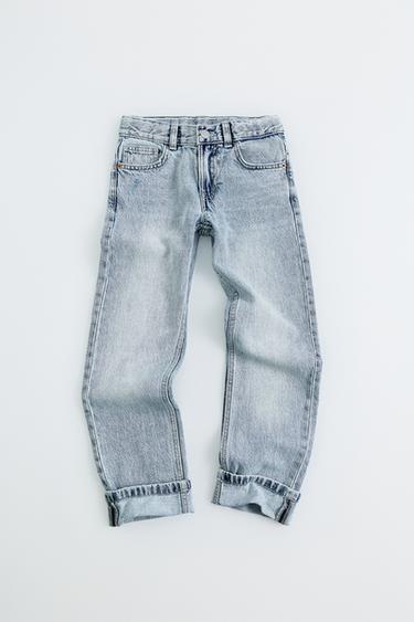 STRAIGHT-LEG JEANS WITH TURN-UP HEMS - Light blue by Zara