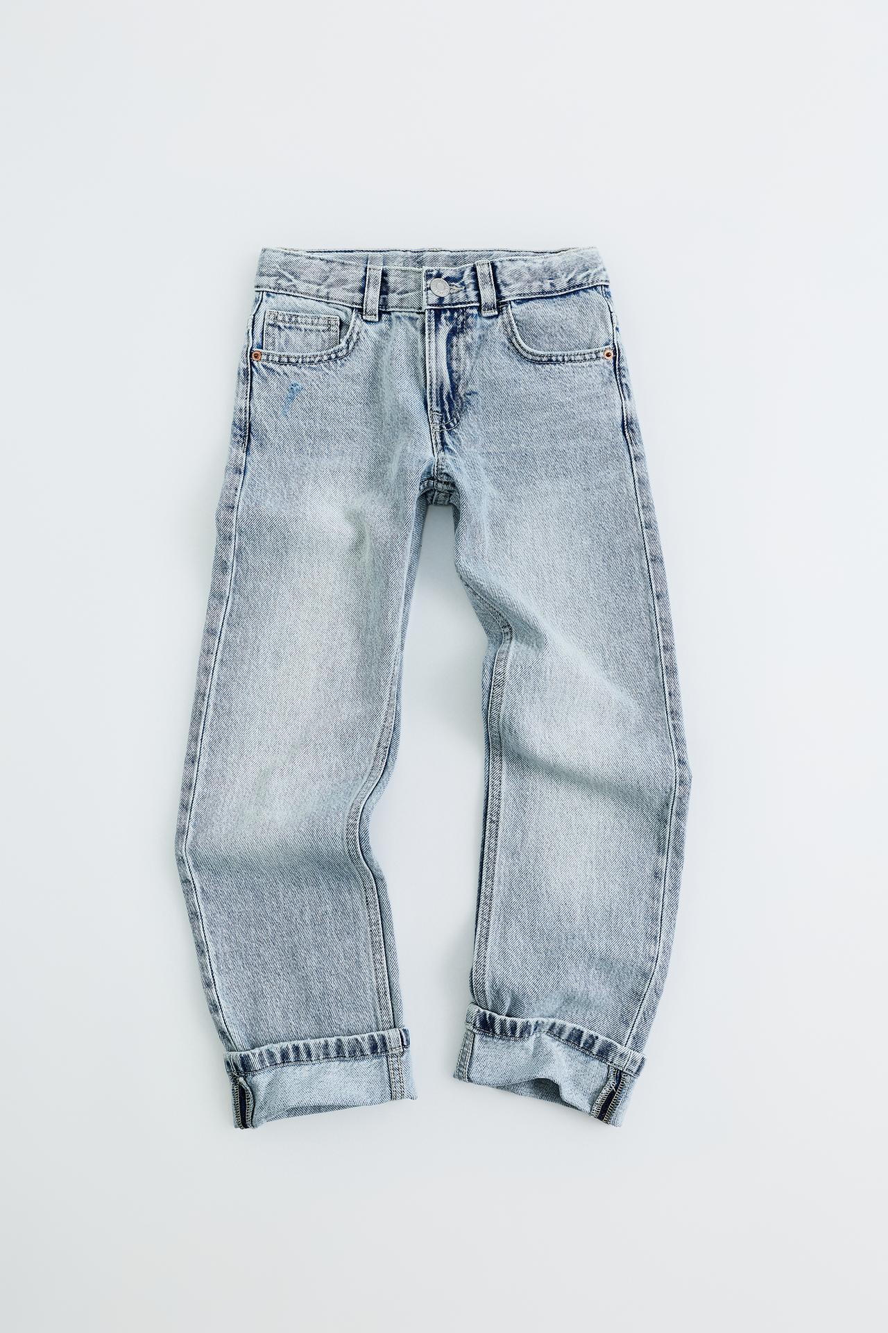 CUFFED STRAIGHT-LEG JEANS — Light blue