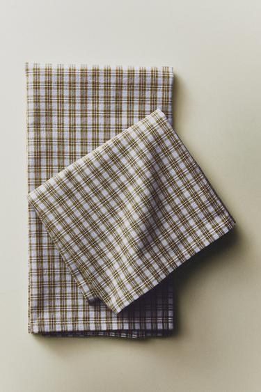 PACK OF CHECK COTTON TEA TOWELS (PACK OF 2) - Blue by Zara - Image 4