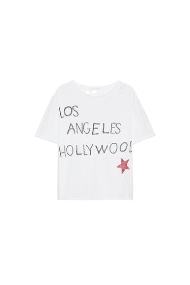 SLOGAN T-SHIRT WITH RIPS - White by Zara