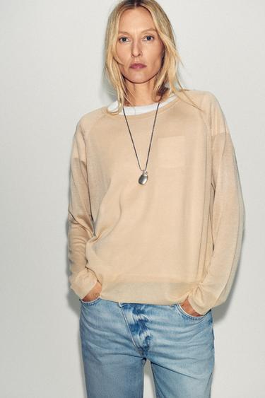 СВЕТР ІЗ ТОНКОГО ТРИКОТАЖУ - Пісочний Zara
