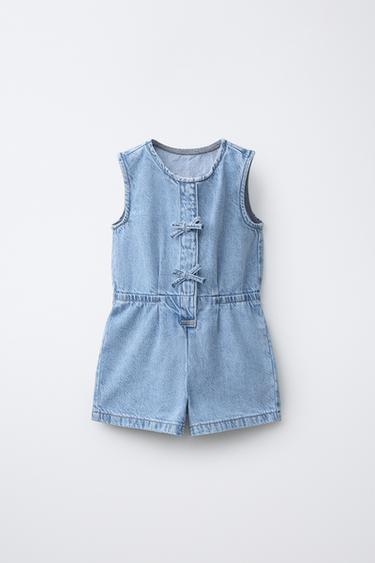 DENIM SHORT JUMPSUIT WITH BOWS - Light blue by Zara - Image 0