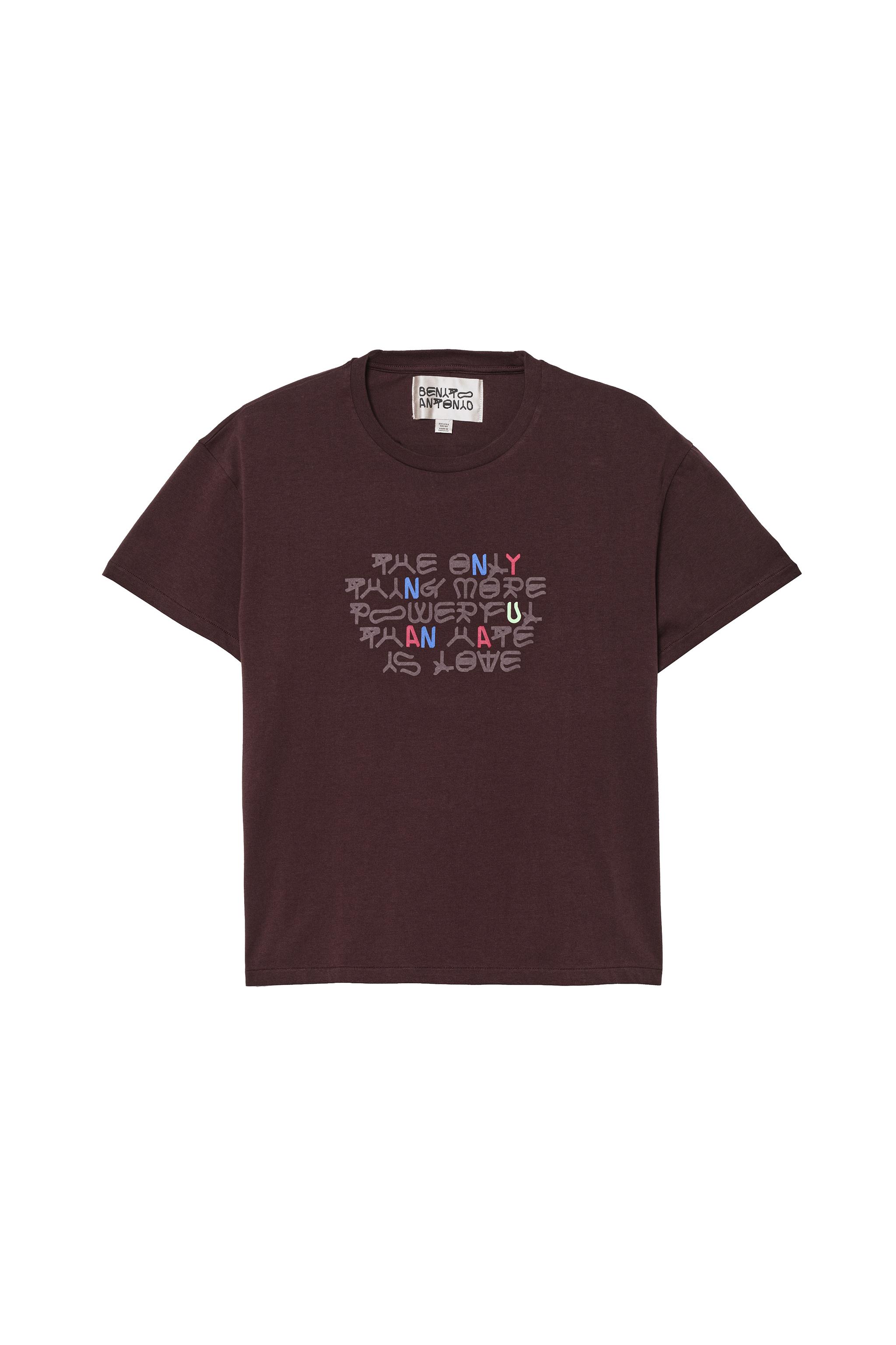 CROPPED FIT LOVE TEXT T-SHIRT — Brown