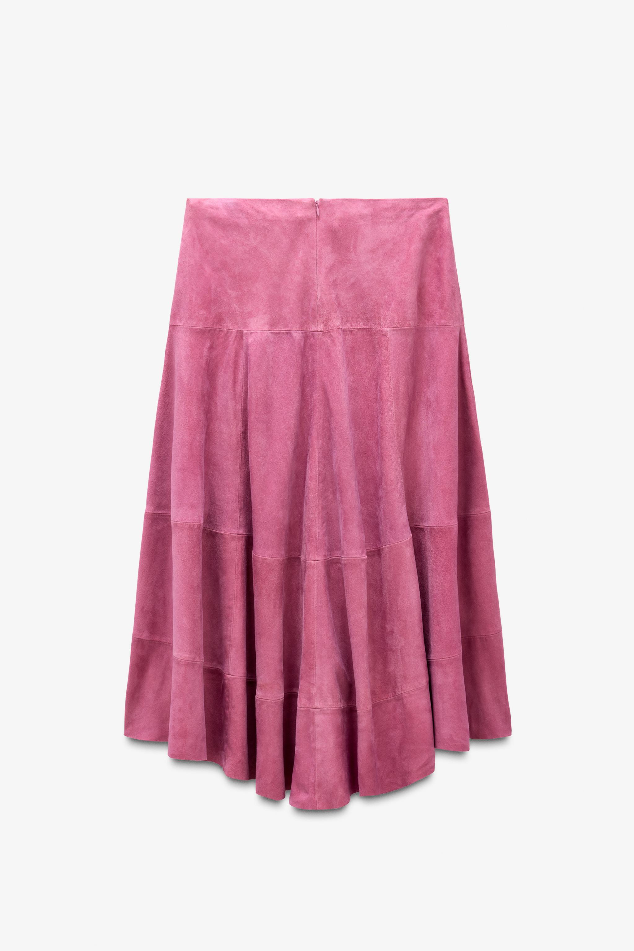 【COLOR iN ID】Suede layered skirt LIMITED EDITION ASYMMETRIC SUEDE MIDI SKIRT - Pink | ZARA