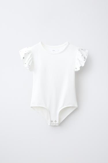 BODY À MANCHES VOLANT ET CLOUS - Blanc de Zara