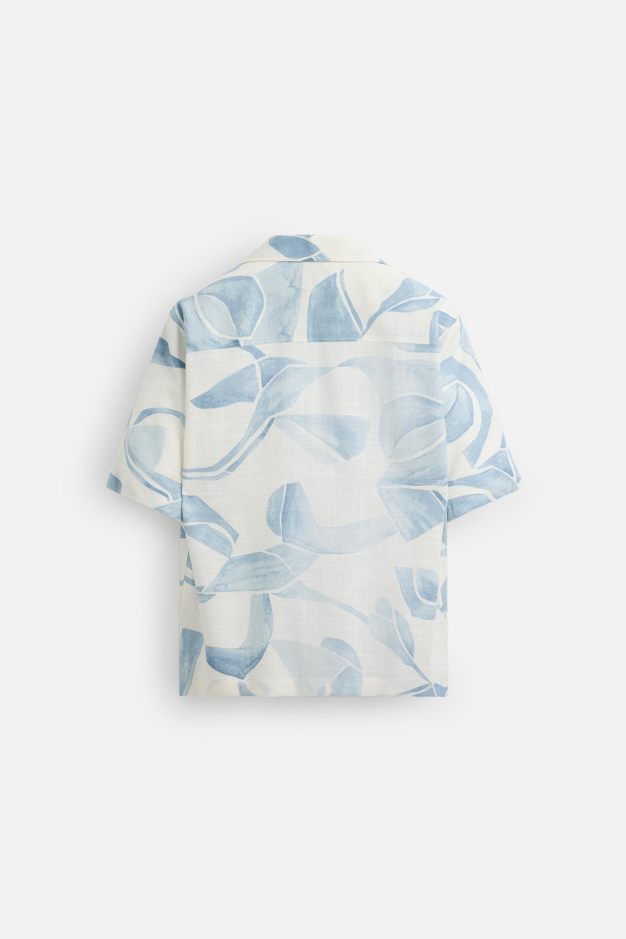 フラワープリント シャツ - 空色 | ZARA Japan / 日本