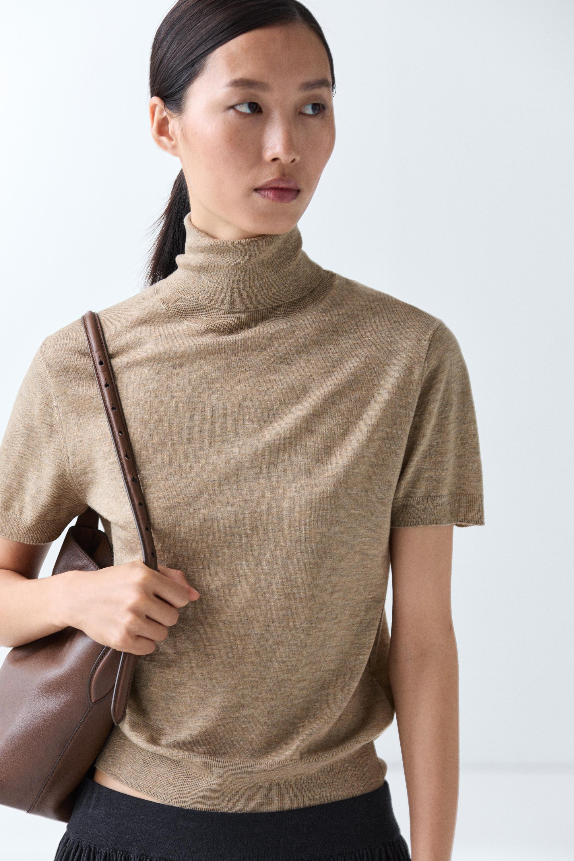 Turtleneck knit sweater — Beige marl