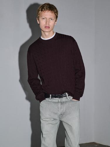 Zara Cotton cable-knit sweater - Burgundy