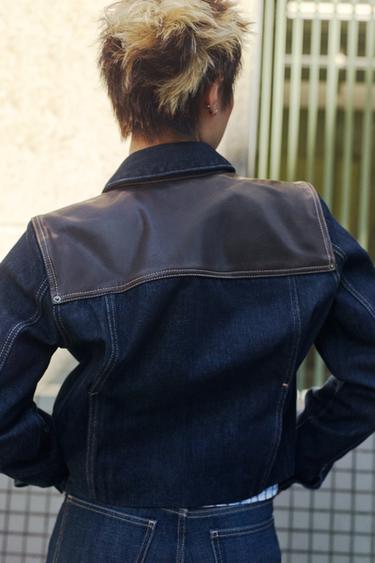 デニム風レザー ジャケットダークインディゴブルーZaraのデニム風レザー ジャケット - ダークインディゴブルー 