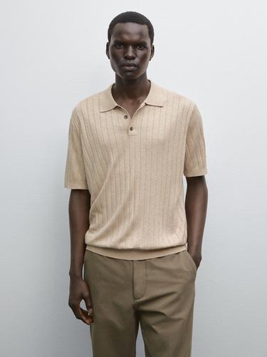 Zara Ribbed knit polo shirt - Beige