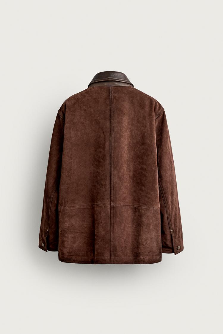 Chaqueta de piel de ante con cuello de contraste 3