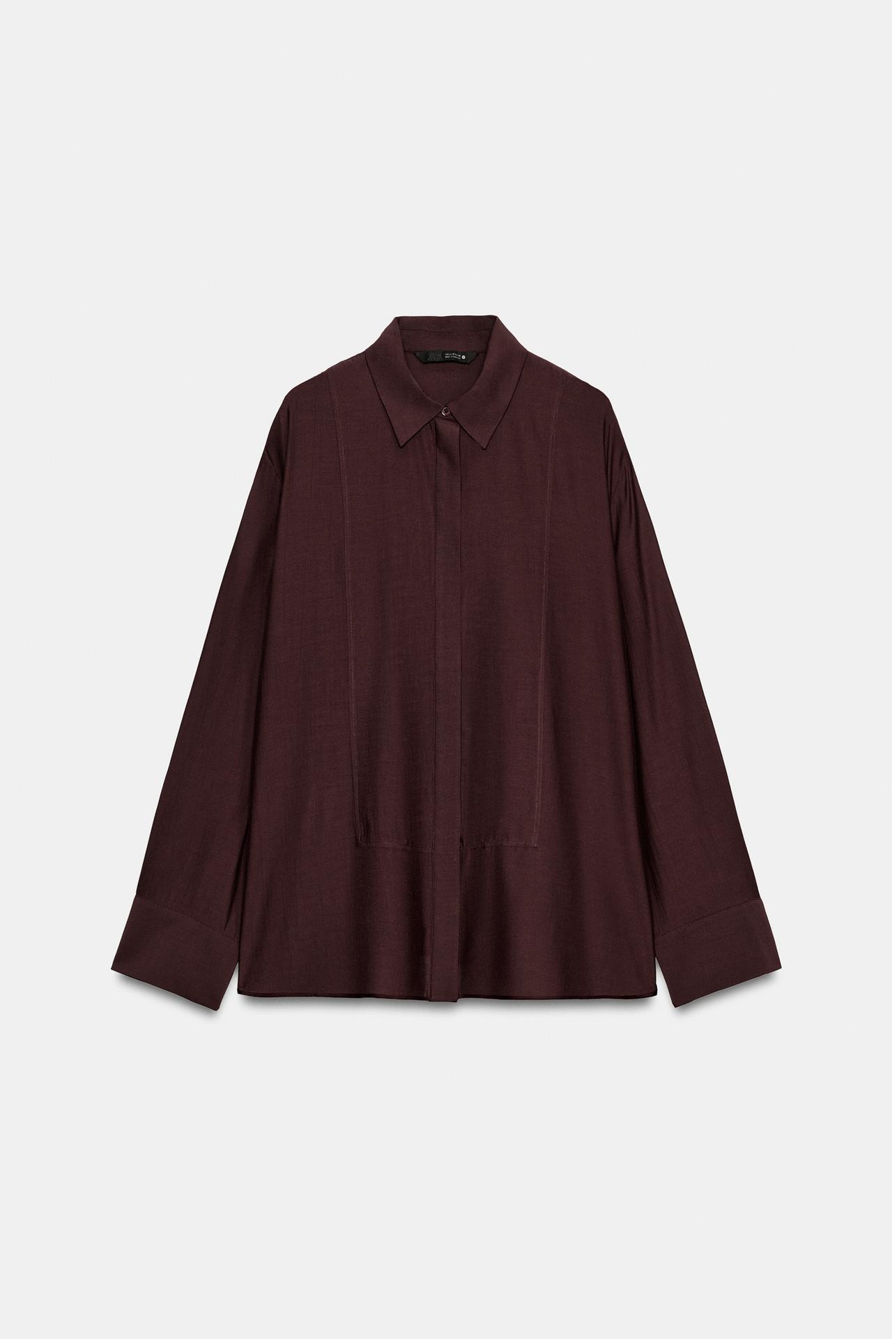 ZW COLLECTION SOLID BIB-FRONT SHIRT — Eggplant