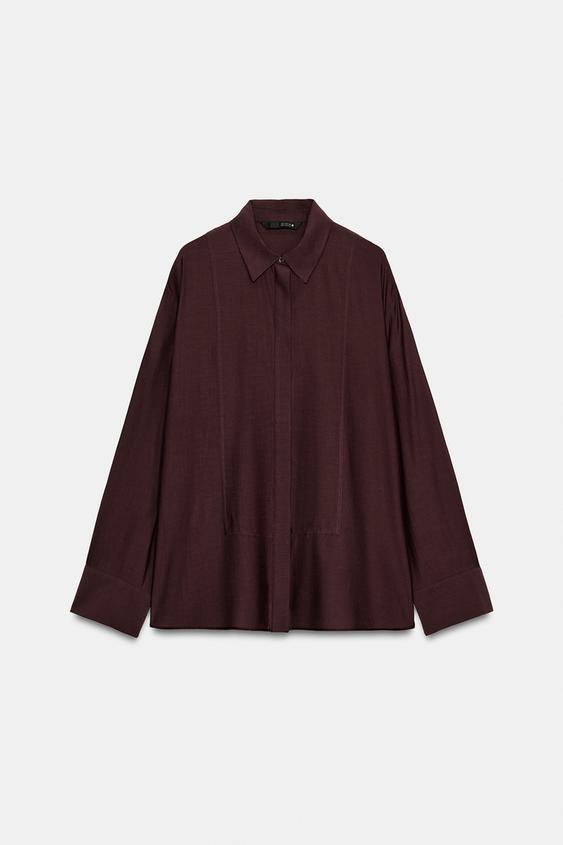 Zara ZW COLLECTION SOLID BIB-FRONT SHIRT - Eggplant - Image 0