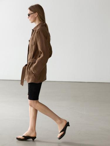 Zara Linen blazer with pockets and belt detail - Mink marl