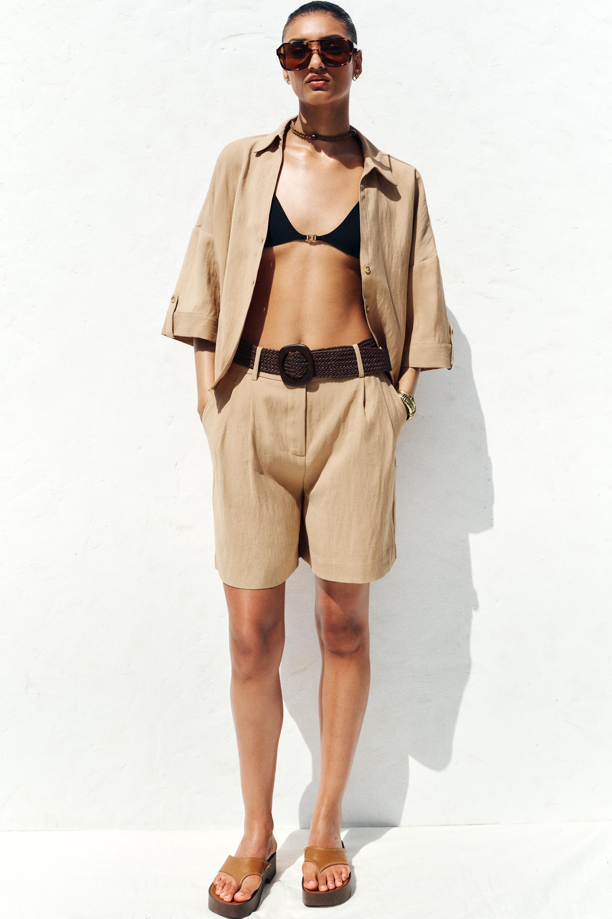 BERMUDA PINZAS CINTURÓN - Camel medio | ZARA Chile