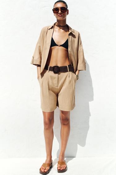 BERMUDA SHORTS WITH DARTS AND BELT - Mid-camel by Zara - Image 0