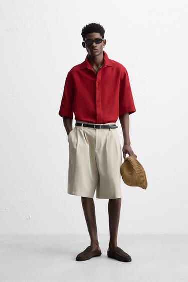 CHEMISE STRUCTURE COTON ET LIN - Rouge soutenu de Zara - Image 1