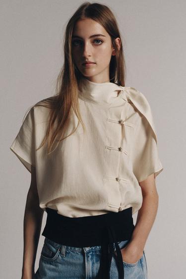 Zara ZW COLLECTION FROG FASTENING SHIRT - Ecru
