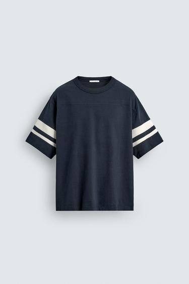 RELAXED FIT T-SHIRT WITH STRIPES - Navy blue by Zara