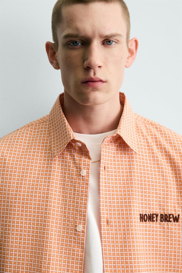 ZARA CHECK SHIRT WITH CONTRAST EMBROIDERY