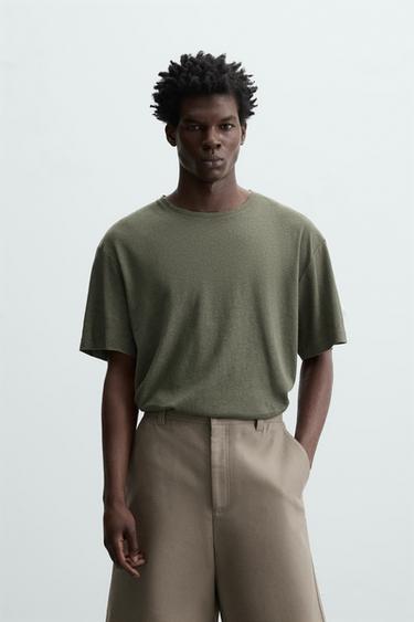 LINEN - COTTON T-SHIRT - Khaki by Zara