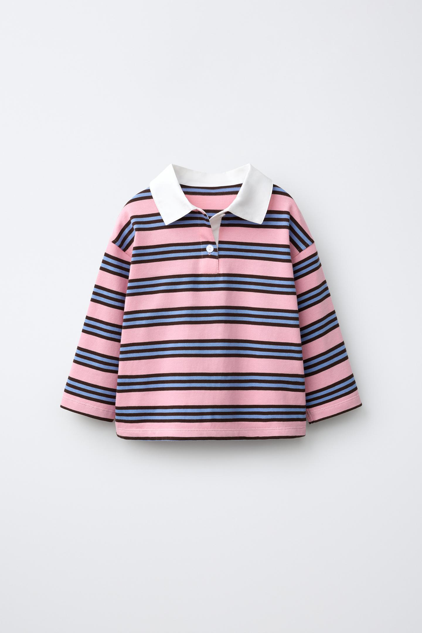 Детское поло Zara Striped Polo Shirt, цвет: Розовый — фото 2