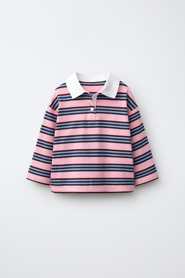 STRIPED PRINT POLO SHIRT - Mid-pink by Zara