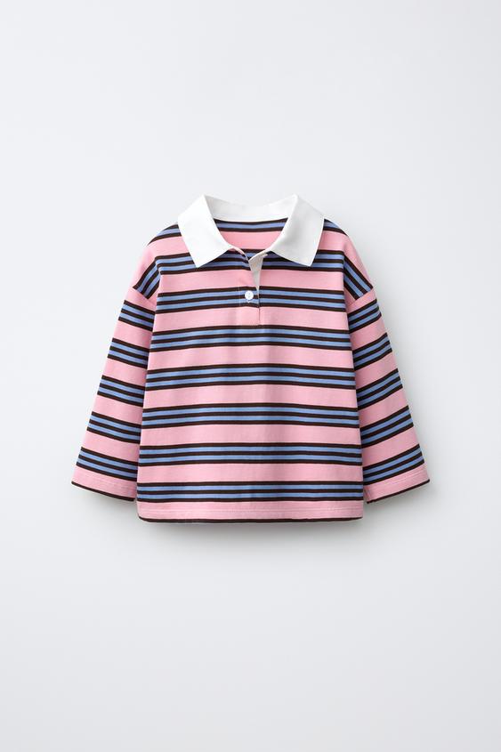 STRIPED PRINT POLO SHIRT - Mid-pink de Zara - Imagen 0
