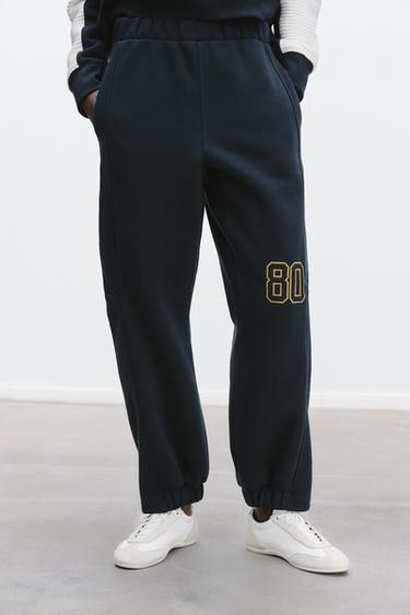 EMBROIDERED NUMBER PLUSH TROUSERS - navy by Zara - Image 1