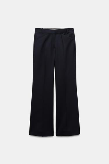 ZW COLLECTION 100% WOOL STRAIGHT-LEG TROUSERS - Navy blue by Zara