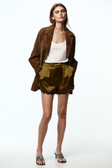 Zara SATIN SHORTS WITH LACE - Oil - Image 0