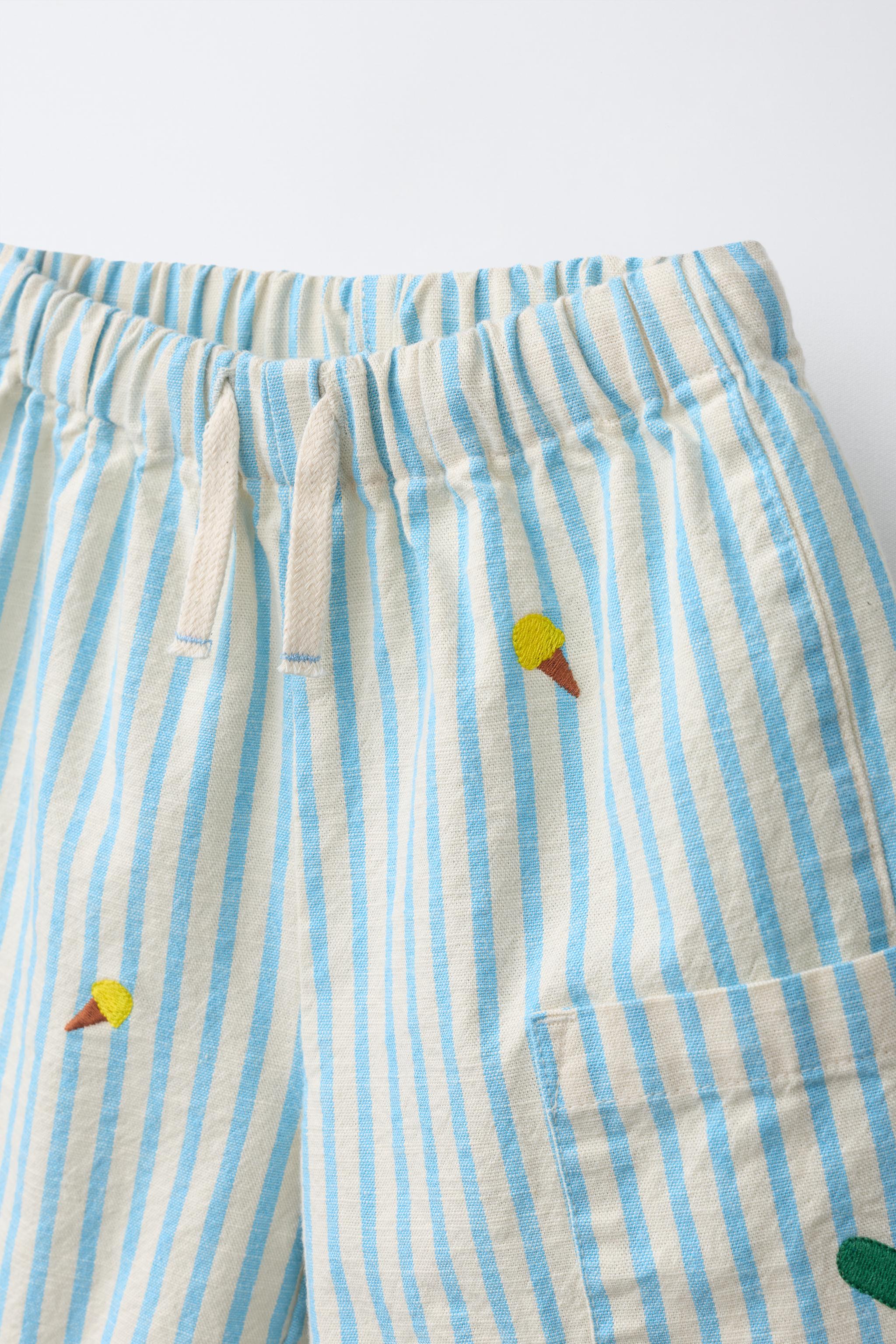 Детские шорты Zara EMBROIDERED STRIPED SHORTS — фото 3