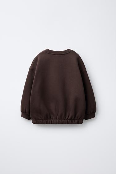 CONTRAST EMBROIDERED SWEATSHIRT - Chocolate by Zara - Image 1
