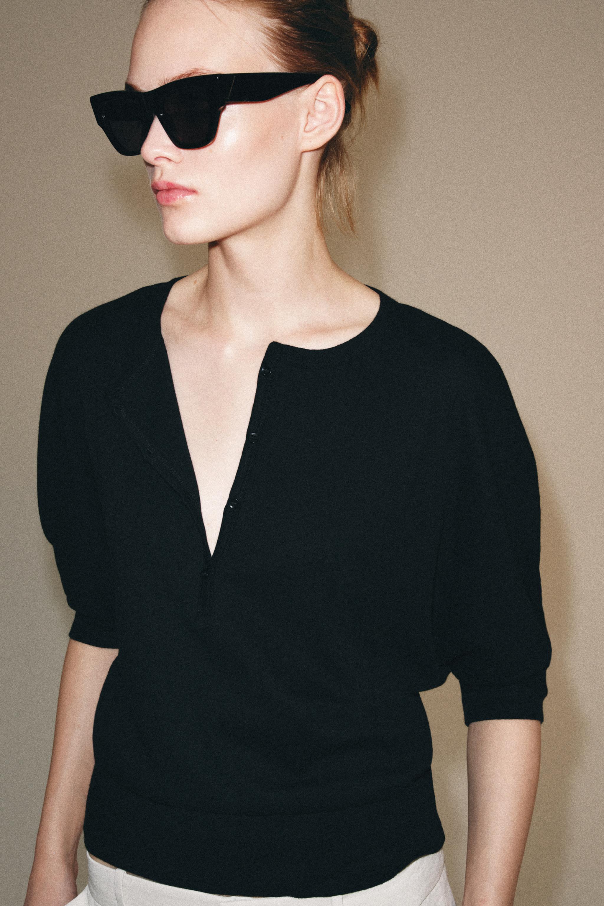 Женские футболки Zara COTTON HENLEY T-SHIRT — фото 2