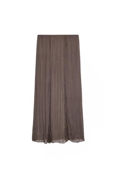 JUPE DENTELLE GODETS - Marron foncé de Zara