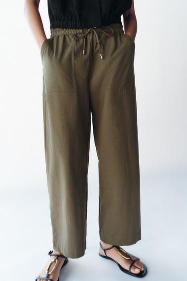 PANTALON TAPERED À TAILLE ÉLASTIQUE - Kaki de Zara - Image 1