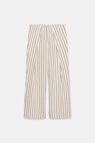 STRIPED PLEATED TROUSERS ZW COLLECTION - Ecru / Navy by Zara - Image 6
