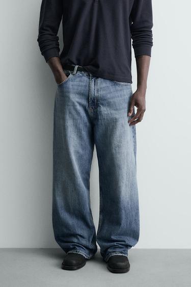 Zara 合身吊襠牛仔褲 - 中藍色