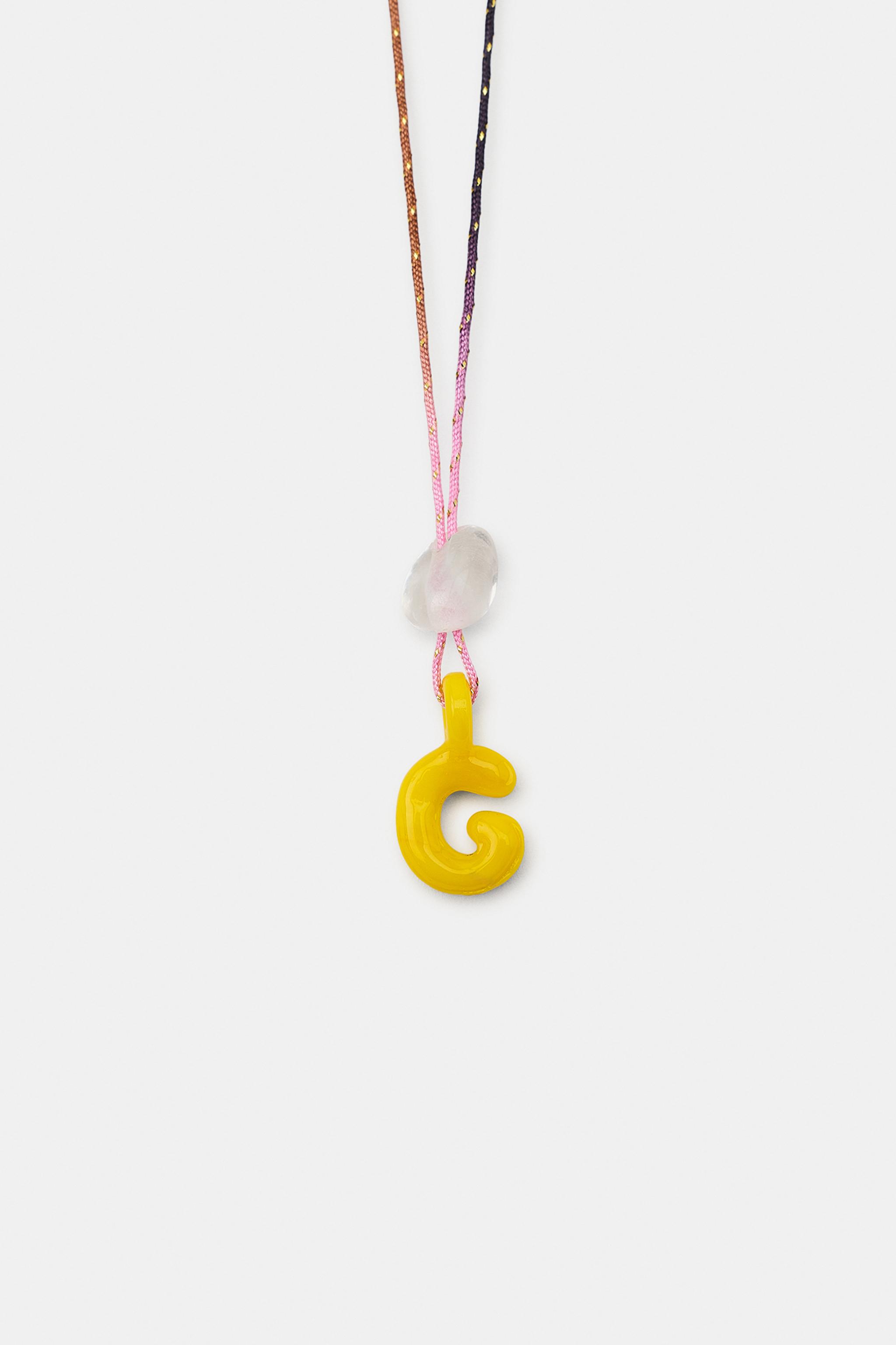 ALPHABET LETTER CORD NECKLACE — Yellow (alternate view)