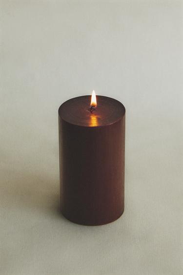 DECORATIVE CYLINDRICAL CANDLE - Dark brown by Zara