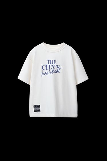 Zara TEXT PRINT T-SHIRT - Ecru