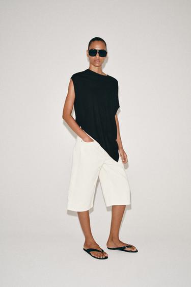 Zara ASYMMETRIC KNIT TOP - Black
