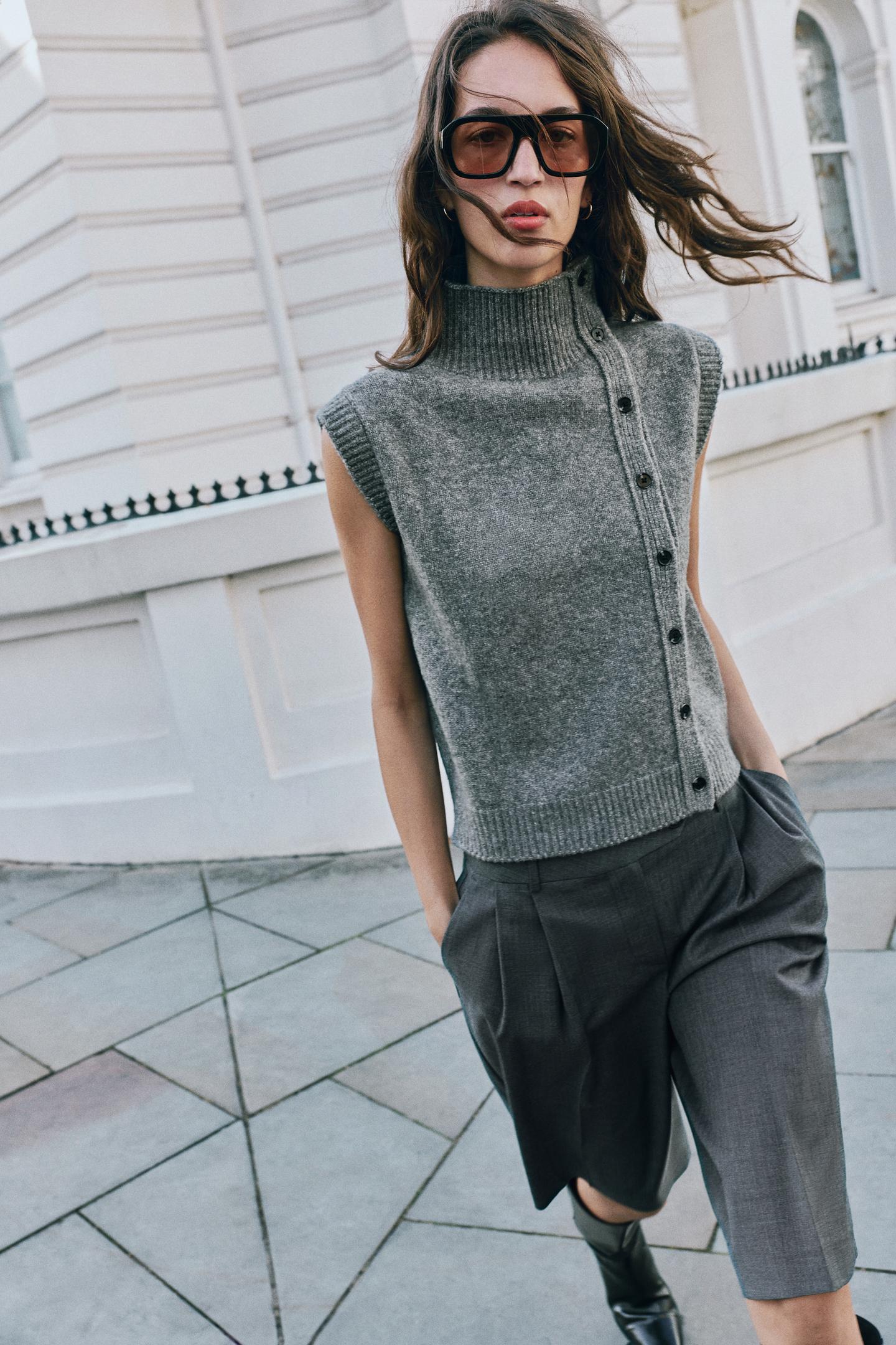 Женский жилет Zara High Neck Knit, цвет: Серый — фото 2