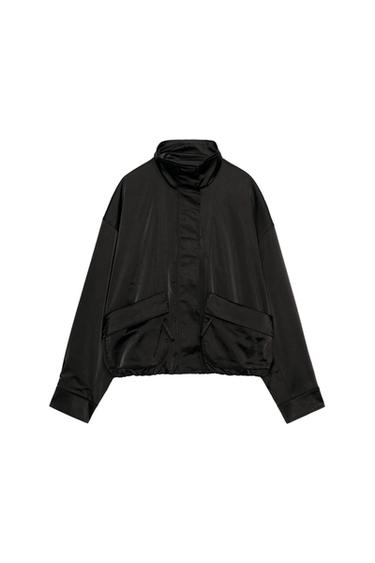 Zara SATIN POCKET JACKET - Black